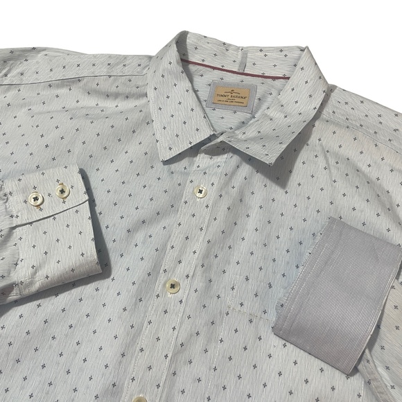 Tommy Bahama XXL 100% Cotton‎ Long Sleeve. Button Up Light BLue Print Flip Cuff - Picture 1 of 7